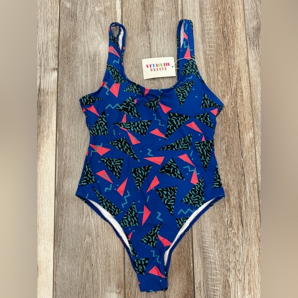 MIAIULIA Women's Retro 80s/90s Inspired High Cut Low Back One Piece Swim Small - Picture 6 of 6